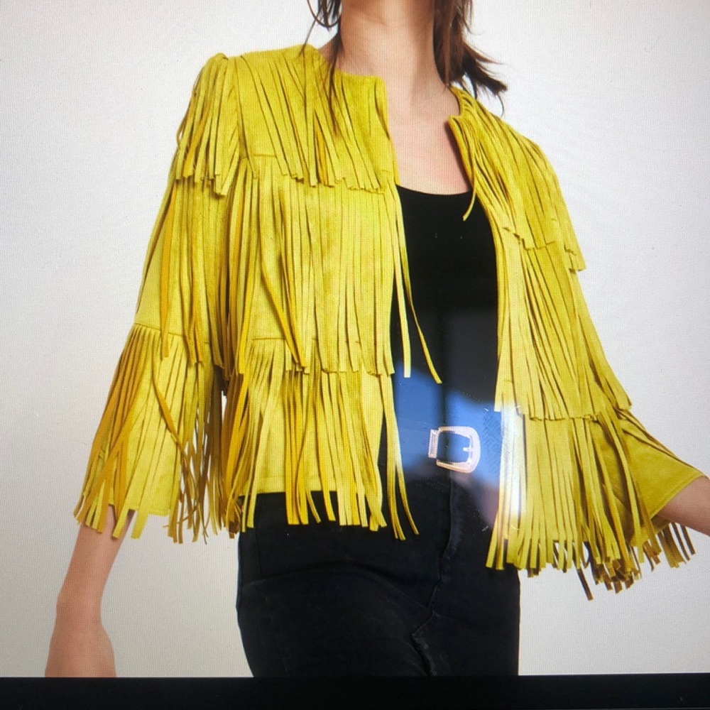 Faux suede fringe jacket